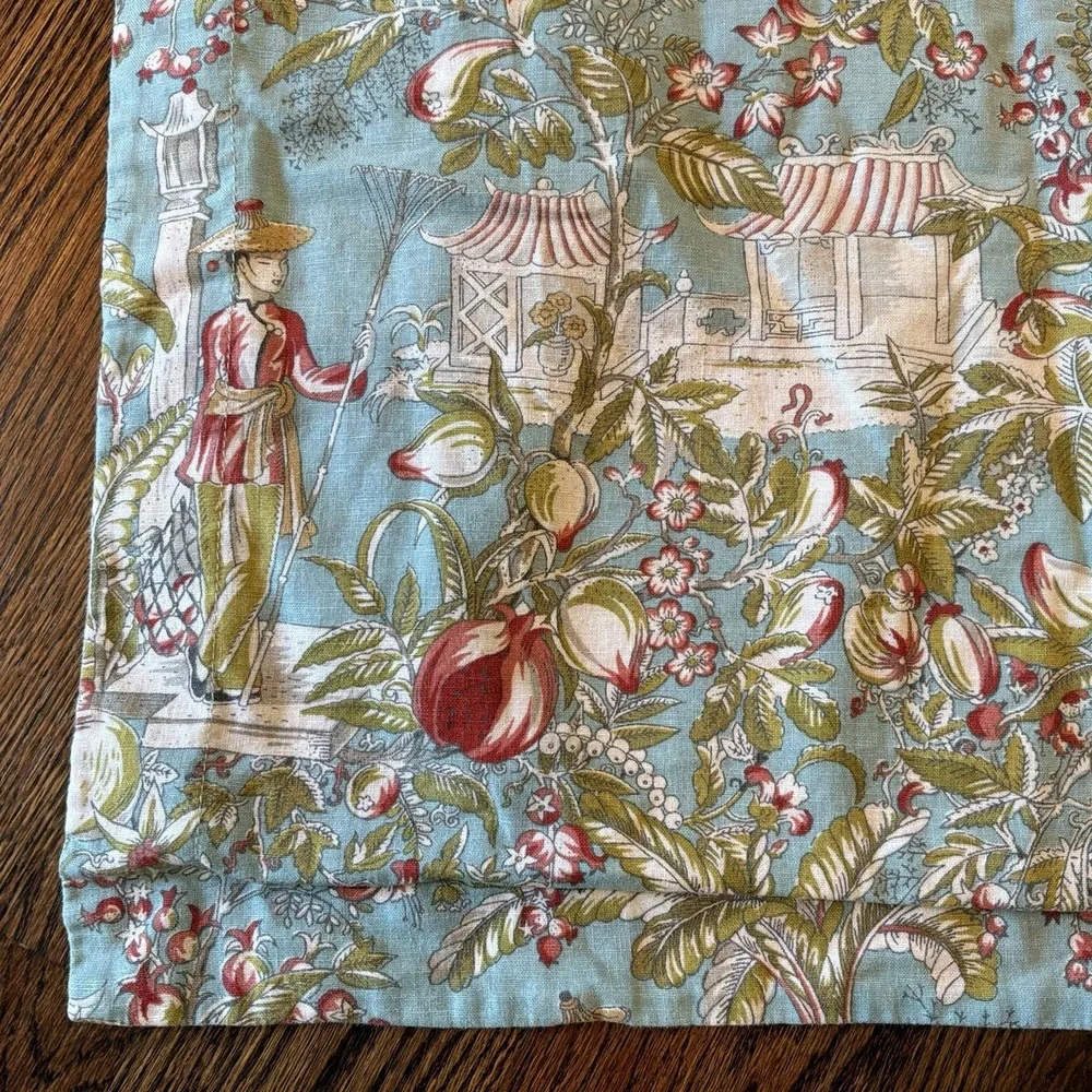 RARE POTTERY BARN Asian Toile Chinoserie Pagoda Linen-Cotton Standard Sham EUC